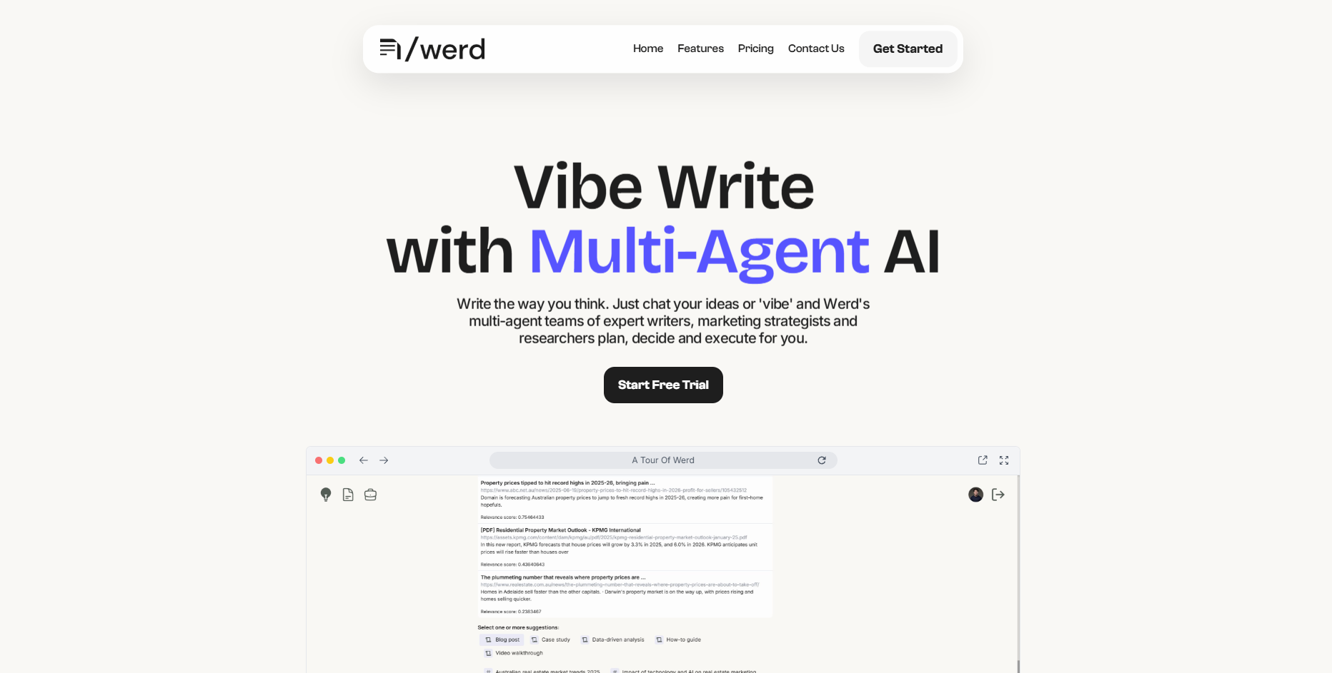 Werd AI screenshot and logo